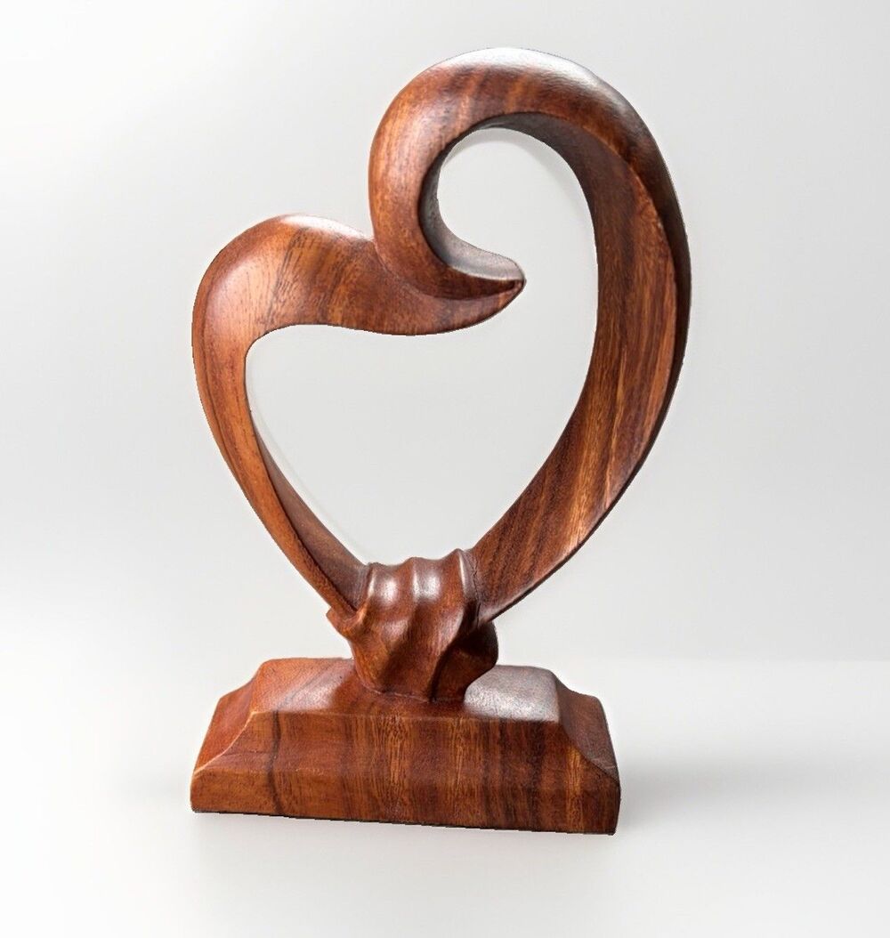 NOVICA Wayan Rendah Heart Bond Wood Sculpture Hand Carved Bali Love Statue 8"